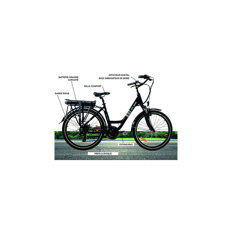 CLC Accessoires - Vélo électrique CITY ROAD 26'' Noir, 13 AH, decl